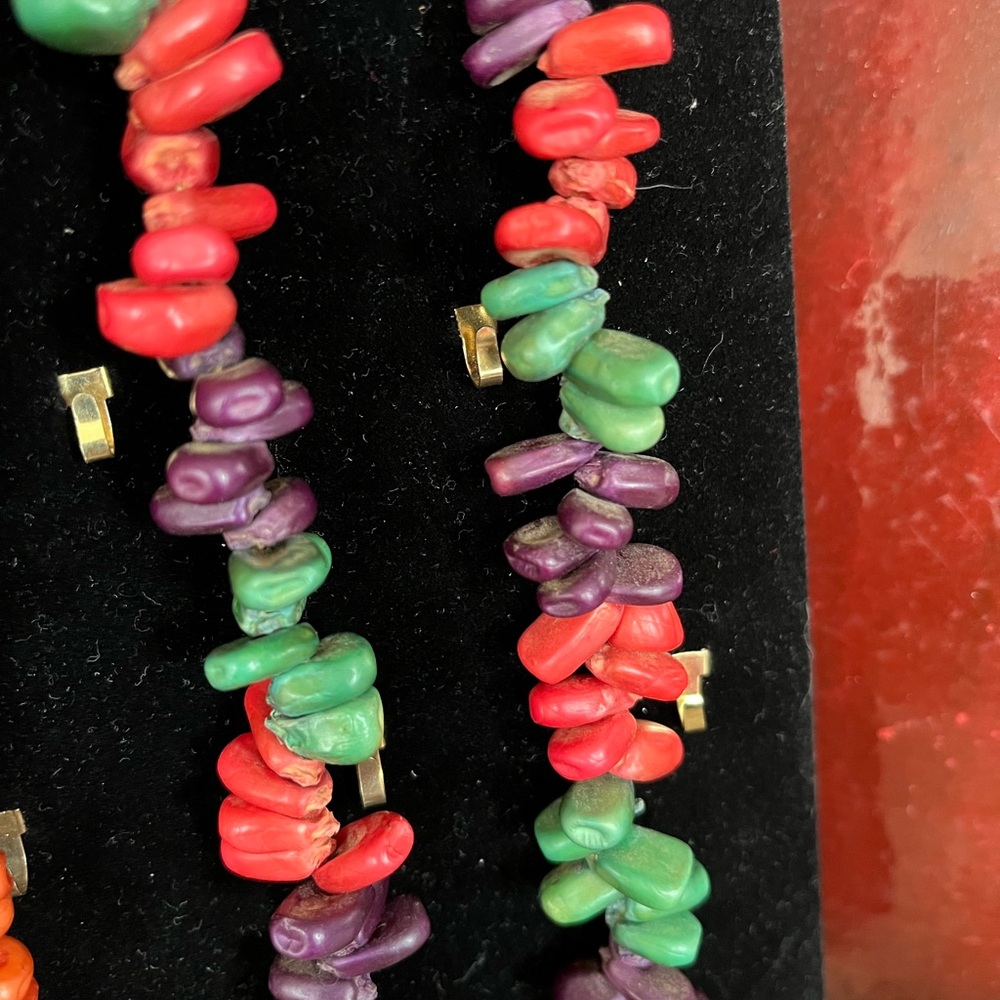American Native Colorful Corn Beaded Necklaces Set of 2 37” leather strap - Picture 4 of 16